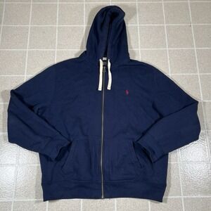 Polo Ralph Lauren Hoodie Mens 2XL Blue Thermal Lined Heavy Full Zip Sweatshirt